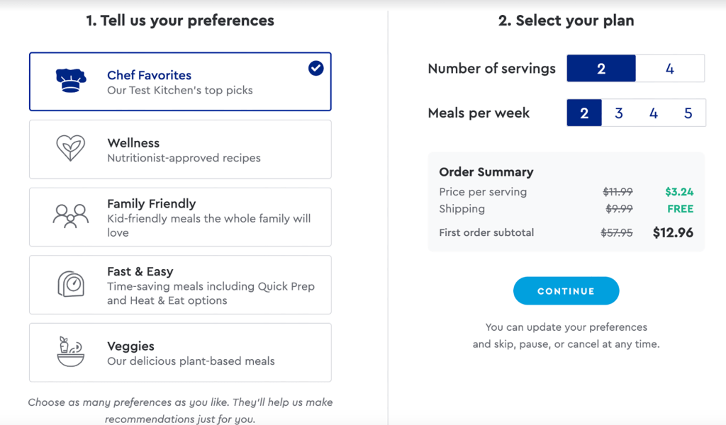A menu for meal delivery