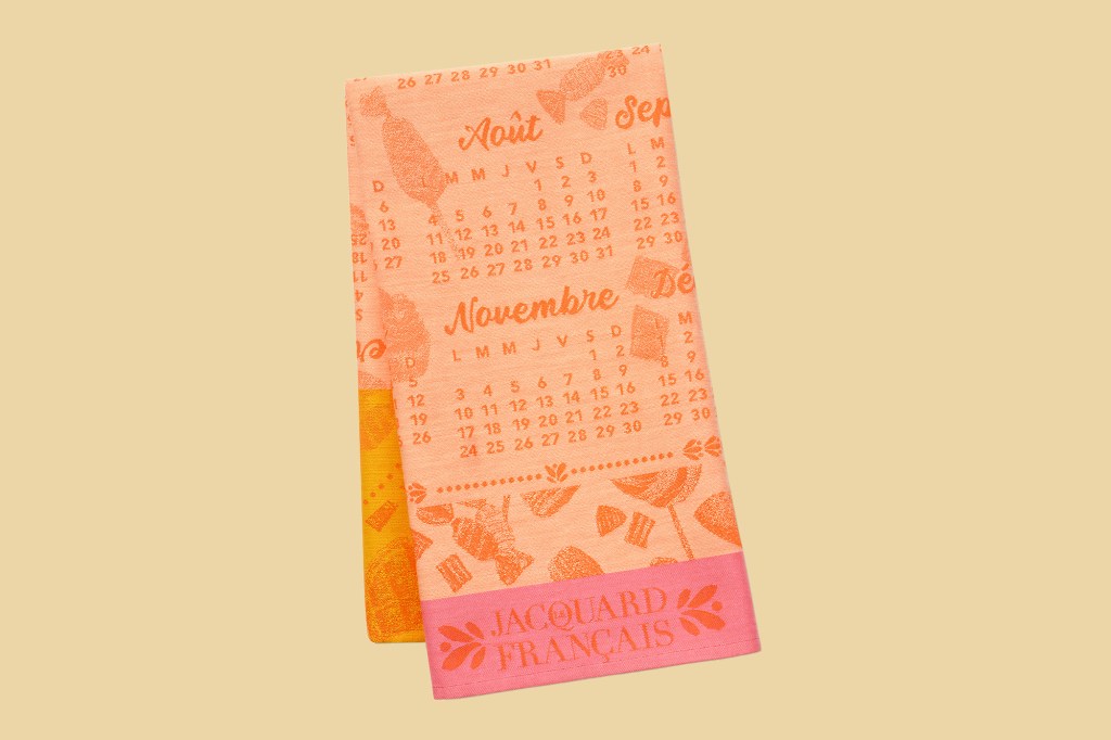 A towel with a calendar design